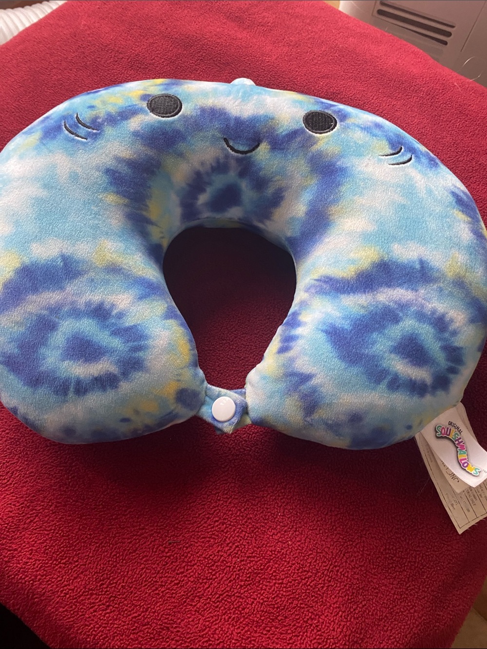 Squishmallows Blue Tie-Dye Travel Neck Pillow with Cute Face